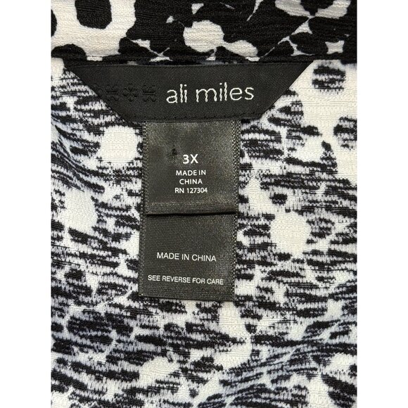 Ali Miles Womens Tunic Button-Up Top Black White Mosaic Jacket Lagenlook Size 3X - Picture 4 of 8